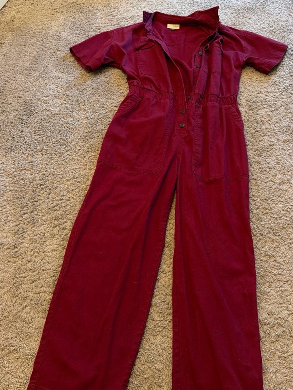 Universal Thread Burgundy Short-Sleeve Button-Front Jumpsuit